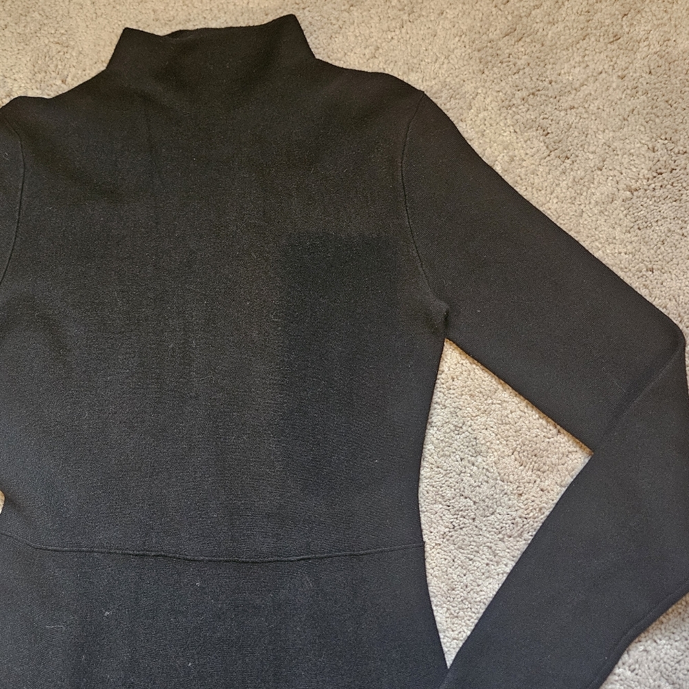 Theory Womens High Necked Long Sleeve Ribbed Sweater Dress Black Size P Mock